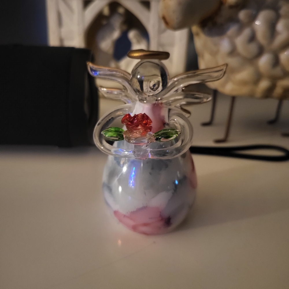 Blownglass Angel With Rose Accent